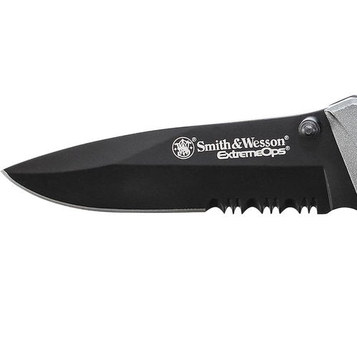 Smith & Wesson Extreme Ops CK204CP 7.7in High Carbon S.S. Folding Knife with a 3.1in Tanto Blade and Aluminum Handle for Outdoor, Tactical, Survival and EDC,Black