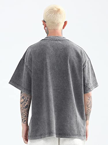SnowElve Men's Oversized Cotton T-Shirt - Vintage Washed Loose Fit Unisex Casual Tee XL