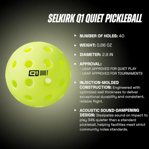 Selkirk Sport Q1 Quiet Pickleball Balls 12 Pack | USAP-Approved Noise-Reducing Outdoor Balls