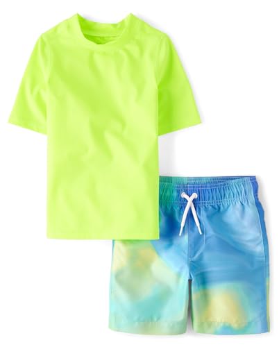 Children's Place Boys' X-Small Bubbly Blue Rashguard & Swim Trunk Set