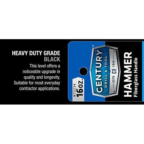 Century Drill & Tool 72244 Straight Claw Fiberglass Hammer, 16-Ounce, Blue, Black, Silver