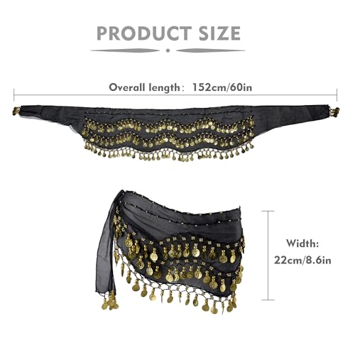 Belly Dance Hip Scarf with 128 Gold Coins - Black