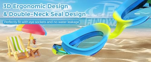 Kids Swim Goggles - Anti-Fog Lenses, 100% UV Protection - Blue & Yellow