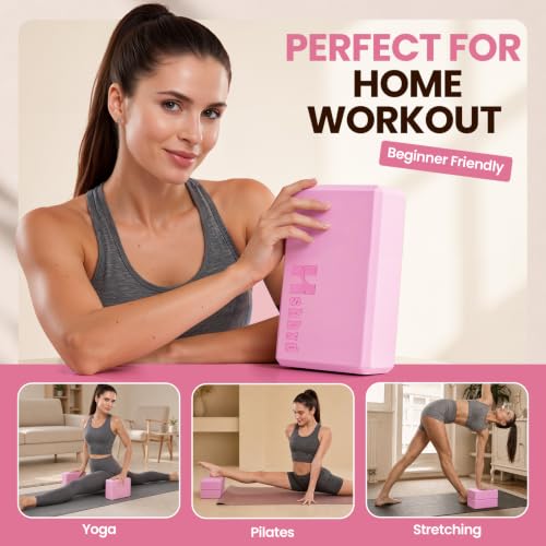 Yoga Blocks 2-Pack - High Density EVA Foam, Non-Slip, Pink
