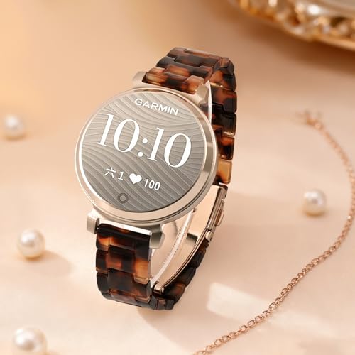 Conidido Tortoiseshell Watch Band for Garmin Lily 2/2 Classic/2 Active - Resin Strap with Stainless Steel Buckle, 14mm Replacement Wristband for Women
