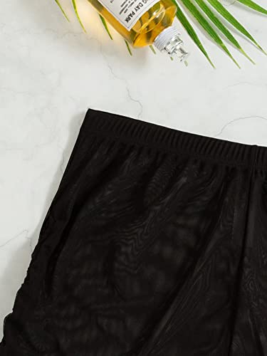 Falainetee Women's Black Medium Mesh Beach Cover Up Shorts - Summer Bikini Bottoms with Drawstring Side