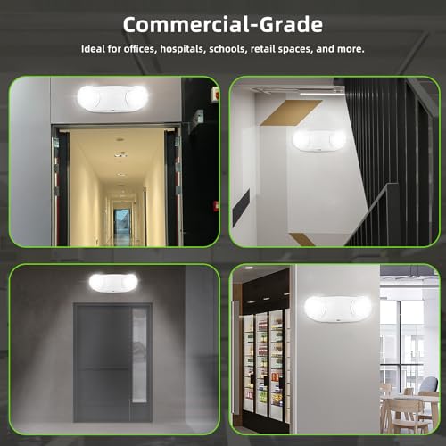 RMC LED Emergency Lights with Battery Backup, Two Head Adjustable Commercial Emergency Lighting, AC120-277V, Hardwired Emergency Exit Light Fixtures for Home and Business, ETL Listed, 2 Pack