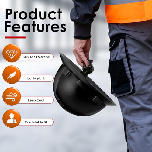 HDPE Full Brim Hard Hat, Construction Safety Helmet with Vented Holes, 6 Point Adjustable Ratchet Suspension, ?Meets ANSI/ISEA Z89.1