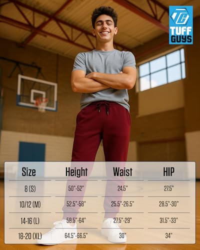 Boys Sweatpants - Active Performance Fleece Joggers with Pockets & Drawstring Waistband - Green, Size 14-16