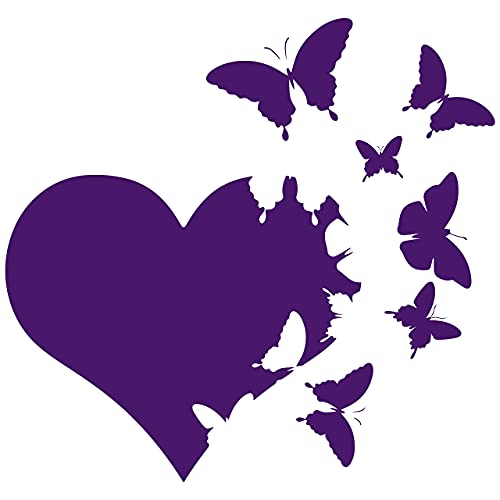 Heart with Butterflies Vinyl Decal Sticker - 6-Inch Purple