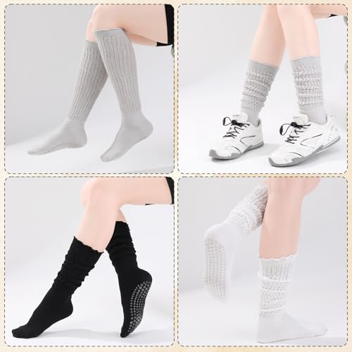 Pilates Socks with Grips for Women - 3 Pack Ruffle Style - White, Grey, Black