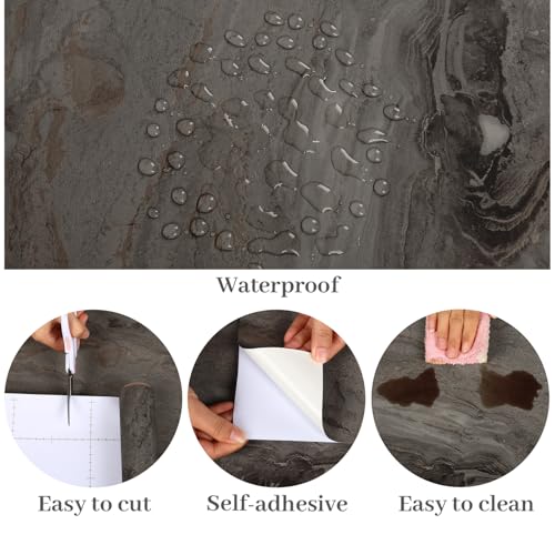 VaryPaper Dark Smoky Brown Marble Contact Paper Waterproof Matte Marble Peel and Stick Wallpaper for Bathroom Kitchen Walls Removable Self Adhesive Granite Vinyl Wrap for Countertops 15.7''x78.7''