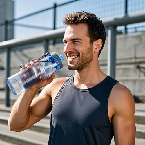 28 oz Clear Water Bottle with Measurements - Blue