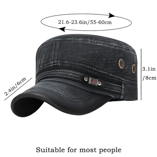 YeeHeen Unisex Military Army Cap Black One Size Flat Top Washed Cotton Hat