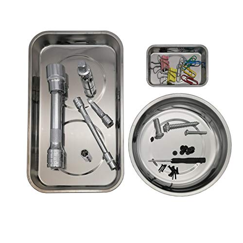 Magnetic Tray Holder 3pc,for Socket Screw Nuts Bolts Metal Parts,Extra Strong Magnet,Thickened Tray,Stainless Steel
