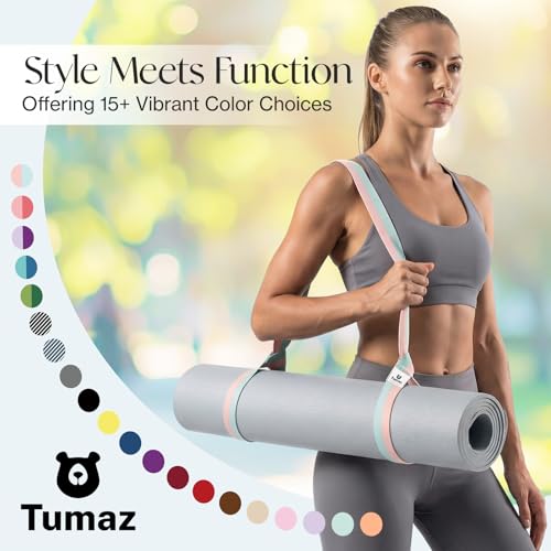 Tumaz Teal Yoga Mat Strap Adjustable Carrier 64 IN for All Yoga Mats, 2 Sizes