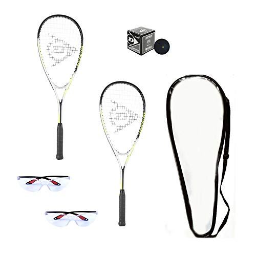 Beginner Squash Racquet Set - 2 Racquets, Eyeguards, Ball, Cover