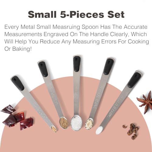 5-Piece Mini Measuring Spoon Set - Stainless Steel with Black Silicone Grip