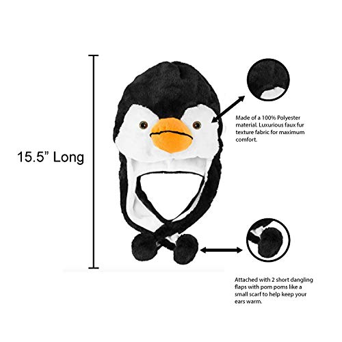 Penguin Plush Ski Hat Beanie - Winter Aviator Style - Short