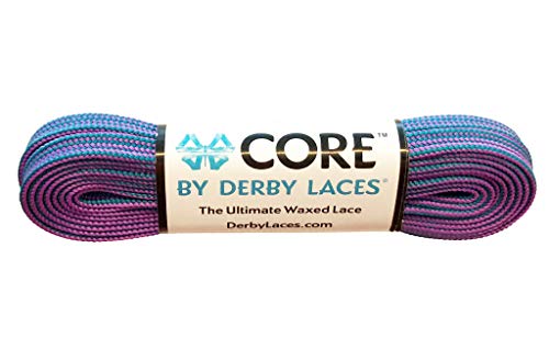 Narrow 6mm Waxed Laces for Figure Skates & Roller Skates - Purple-Teal Stripe / 96 Inch