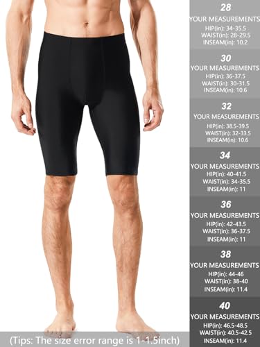 Men's Swim Jammers - 11-Inch Inseam, Black, Size 28-40, Athletic Racing Swimwear