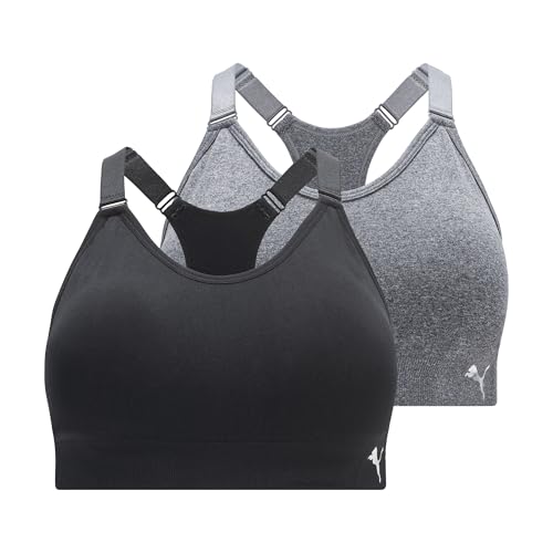 Puma Women's Seamless Sports Bra 2-Pack Medium Black Grey Activewear
