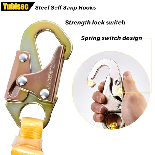 Rope Harness Safety Lanyard 25FT, Vertical Lifeline Assembly with Grab Snap Hooks Shock Absorber, Fall Protection Tree Climbing Lifeline Kit, Heavy Duty Roof Safety Equipment ANSI CE