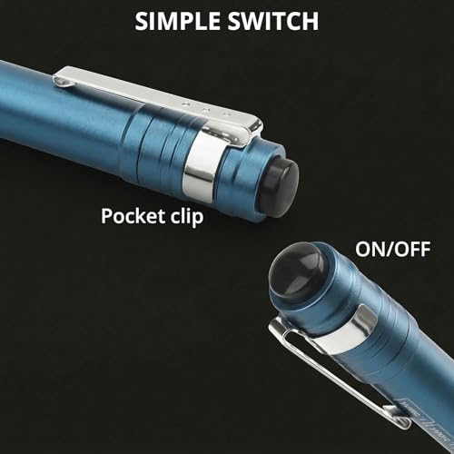 GRENPRO Blue LED Pen Light 4 Pack with Batteries - Mini Aluminum Flashlights for Inspection, Nurses, Everyday Carry
