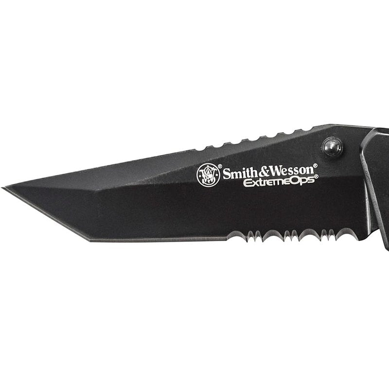 Smith & Wesson Extreme Ops CK10HBS 7.8in S.S. Folding Knife with 3.4in Serrated Tanto Point Blade and S.S. Handle for Outdoor, Tactical, Survival and EDC