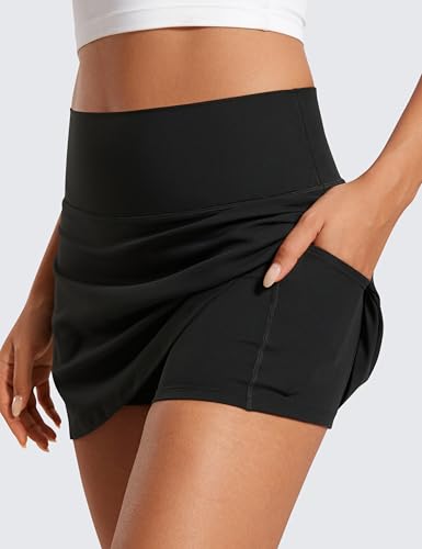 High Waisted Tennis Skirt with Built-in Shorts and Pockets - Soft A-Line Mini Skort for Women