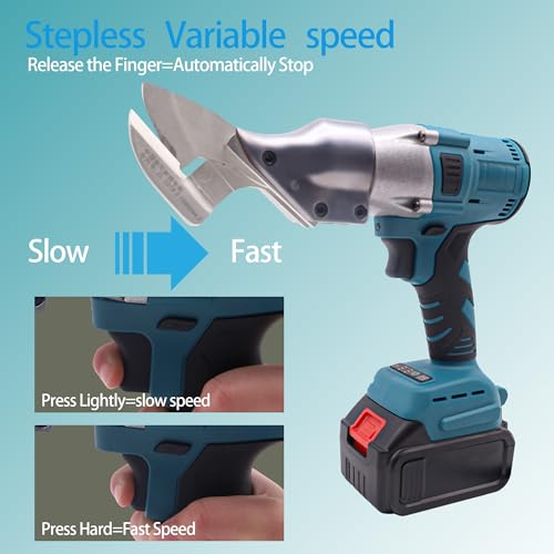 Cordless Electric Metal Shear with 360° Swivel Head – Rechargeable Sheet Metal Cutter Scissors for Steel & Aluminum, Includes 2×1500mAh Batteries & Charger – Blue