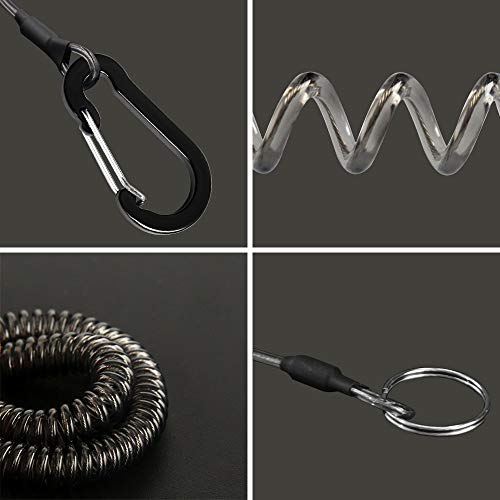 Retractable Coiled Lanyards with Carabiner Clips - Black, 3pcs