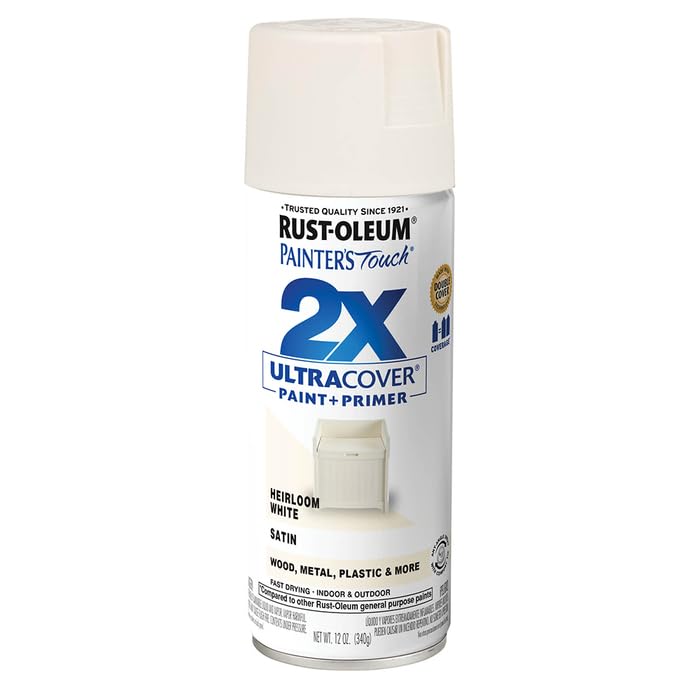 Rust-Oleum 12 oz 334071 Painter's Touch 2X Heirloom White Ultra Cover Paint + Primer Spray Paint, Satin
