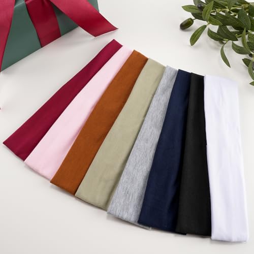 8 Pack Women's Elastic Sports Headbands - Sweat-Wicking Yoga Hair Bands - Multicolor B