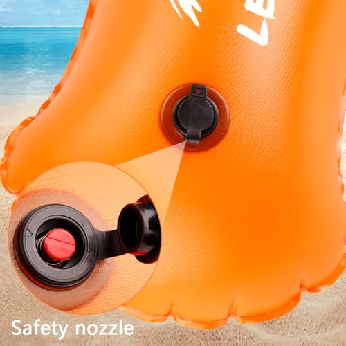 LeKaufen Inflatable Open Water Swim Buoy - Bright Orange and Yellow Safety Float