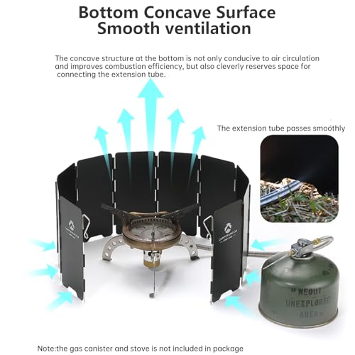 Campingmoon Foldable Aluminum Windshield for Camping Stoves, 10 Plates