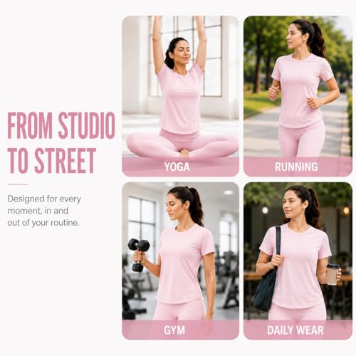 Seamless Short Sleeve Athletic Workout Shirt - Breathable Gym Top - Pink