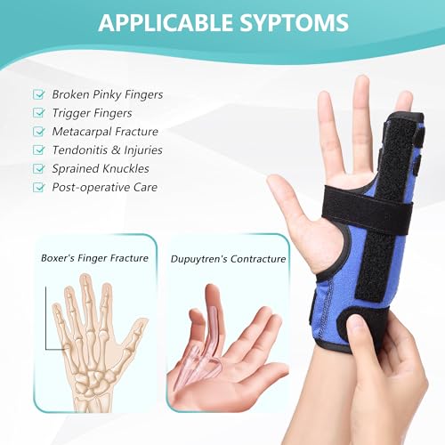 fibee Boxer Fracture Splint, Pinky Finger Splint, Adjustable Two Finger Brace for 4th or 5th Finger, Metacarpal Splint Hand Brace for Arthritis Fracture Broken Mallet Dislocated Trigger Finger(S/M)