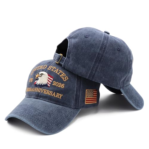 Hiwelove 250th Anniversary USA Hat Navy Blue One Size Patriotic Baseball Cap