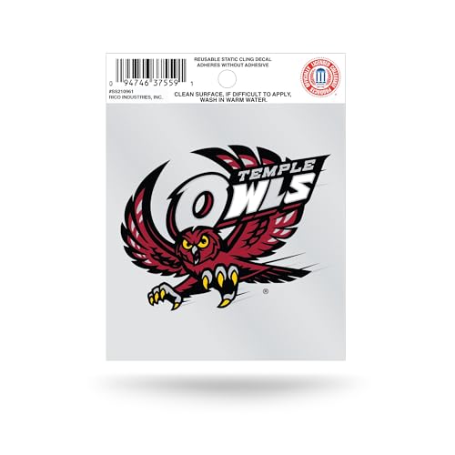 Temple Owls Static Cling Decal - 4x5 Inch Sports Window Sticker