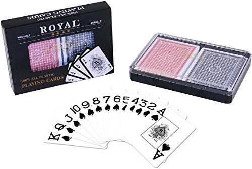 Royal Waterproof Plastic Poker Playing Cards Set - Large Index, 2 Decks in Case