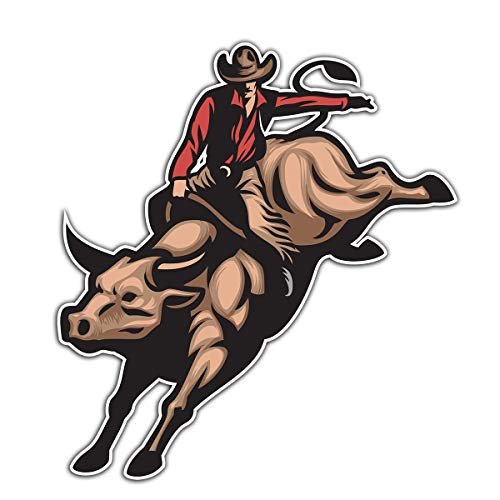 Cowboy Riding Bull Vinyl Decal - Full Color, 6"x5.4"