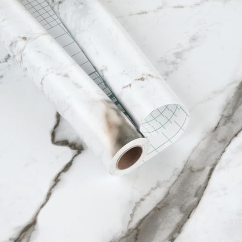 White Grey Marble Contact Paper Peel and Stick for Countertops Gray Marble Wallpaper Self Adhesive Removable Contact Paper for Kitchen Backsplash Cabinet Countertop Vinyl Wrap 15.7"¡¿78.7"