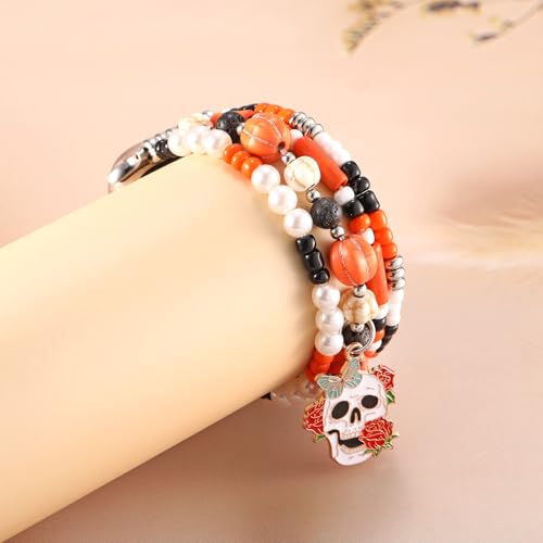 Pearl Bead Elastic Stretch Watch Band for 42mm/44mm - Orange Medium