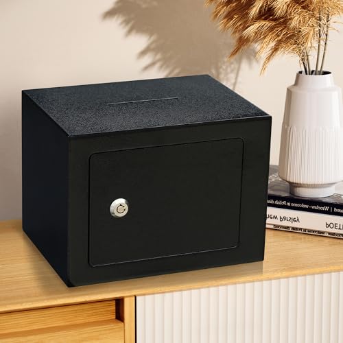 Safe Box Small Safe Money Cash Safe Keys Gun Safe 6.7"D x 9.05"W x 6.7"H 0.24 CuFt Mini Security Lock Safe Boxes for Coin Home Office Hotel Rooms Business Jewelry Gun (Black)