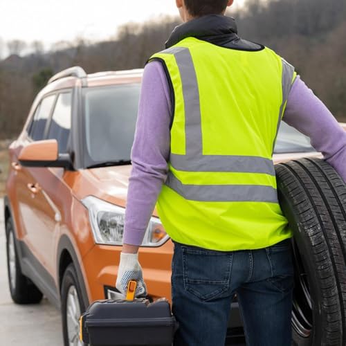 XPCARE 10-Pack Hi Vis Reflective Safety Vest with Pockets, Green High Reflective Strips Zipper Work Vest for Men and Women£¨Medium£©