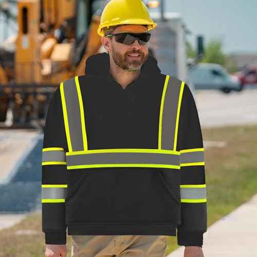 High Visibility safety hoodie ANSI Class 3 Fleece Lining Sweatshirts with Pockets, Hi-vis Pullover Hoodies for Men