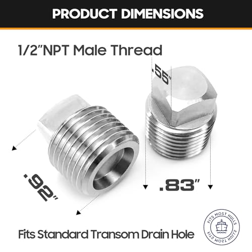 HAPDEN 316 Stainless Steel Boat Drain Plugs 1/2in NPT, 4 Pack, Silver