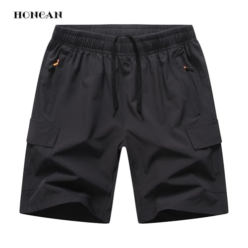 Boys Cargo Shorts - Quick Dry Lightweight Hiking Shorts with Zipper Pockets - Size 13-14, Black