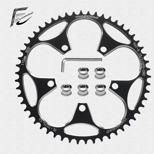 VHXNPCRAO Bike Chainring 54T Black, 110BCD Round Narrow Wide Chainring, 36-60T Single Bicycle Chain Ring for 8-12 Speed Road Bike (Black, 54T)